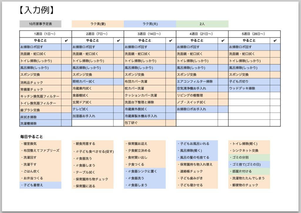 分担家事リスト入力例